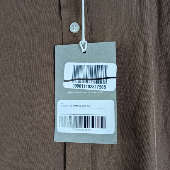 Everlane Shirt 00 2XS Women Brown Coco Button Up Short Sleeve Japanese Go Weave - Picture 6 of 16